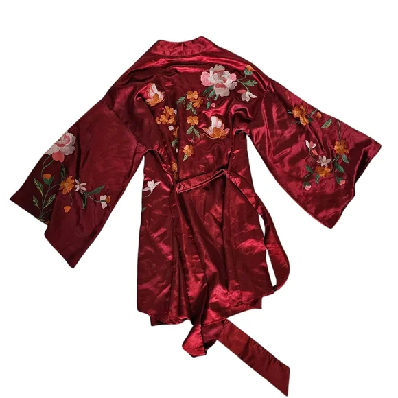 HOUSE OF HARLOW 1960 X Revolve Mika Kimono Mini Dress In Burgundy SZ Large - Picture 3 of 11